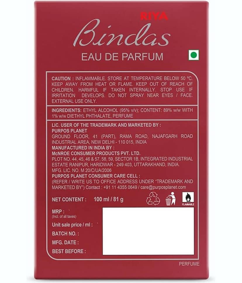 Riya Bindas Red Eau De Parfum (EDP) For Men 100 ML ( Pack of 1 ) view 2