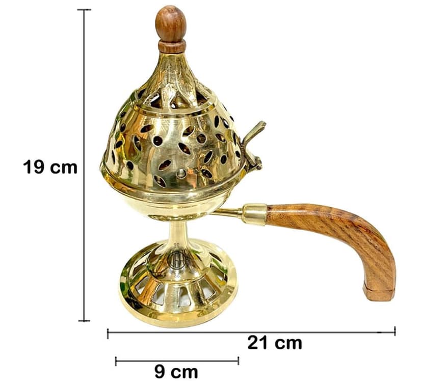 Brass Loban Burner With Handle, Dhoop Dhuni Burner Sambrani Dhoop, Resin & Home Office Temple Prayer Butler (No. 4) view 2