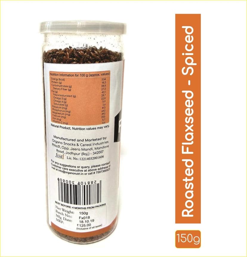 OrganoNutri Roasted Flaxseed (with Masala) | 3 Cans: 450g (150g each can) view 2