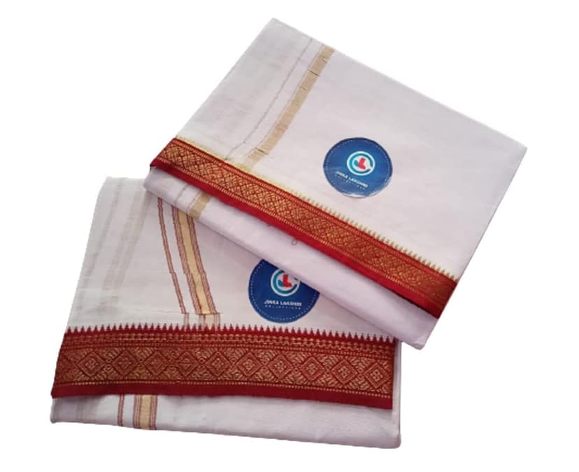 Jinka Lakshmi Collections Combo White Cotton Dhoti With Big Borders 4 Meters Unstitched Pack of 2 (Multicolor-5) view 2