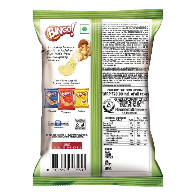 Bingo! Potato Chips, Cream & Onion Chips, Crispy & Crunchy Chips Pack For Snacks, 50G view 2