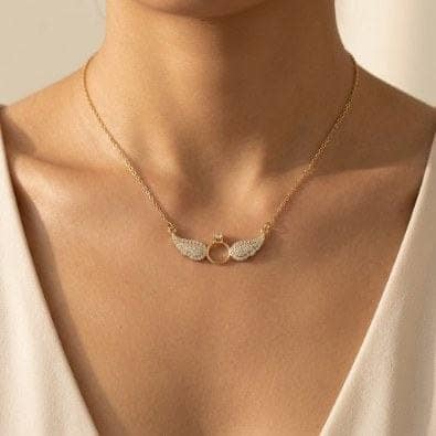 Pavé Wing Ring Pendant Necklace | Gold-Tone Anti-Tarnish Imitation Jewellery view 2