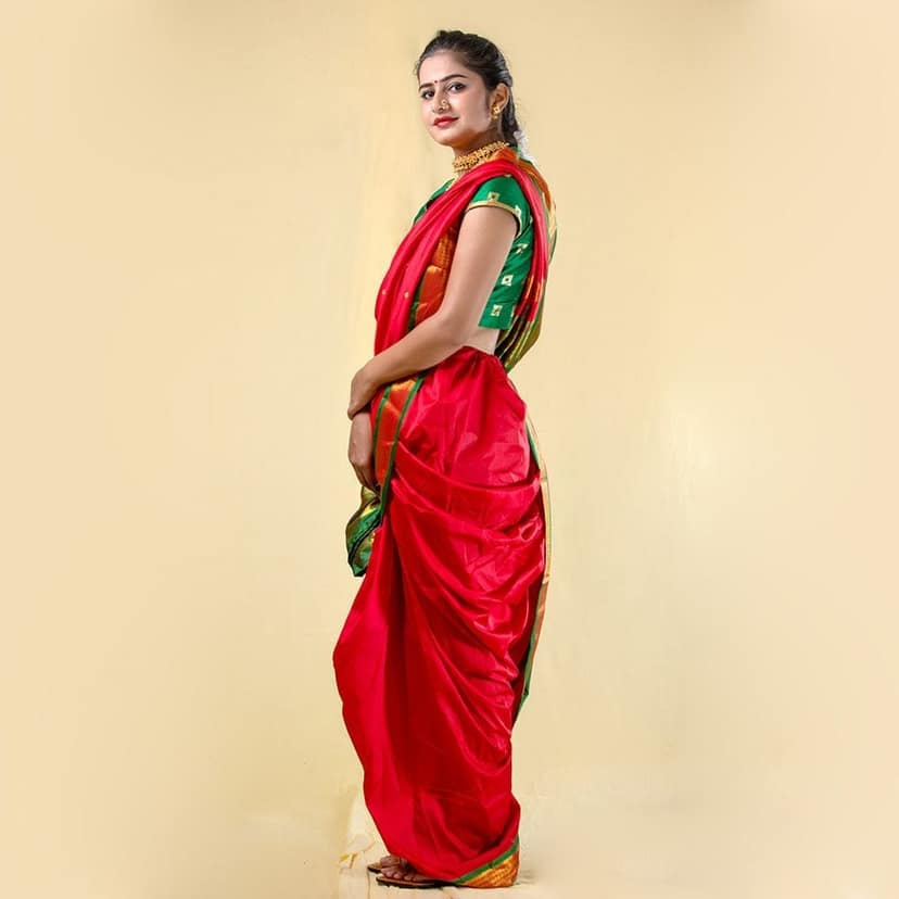 Readymade Red Nauwari Saree view 2
