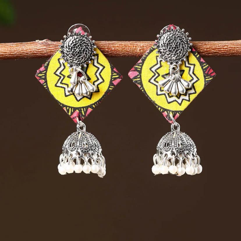 Yellow - Taniya Handcrafted GS Fabart Earrings view 2
