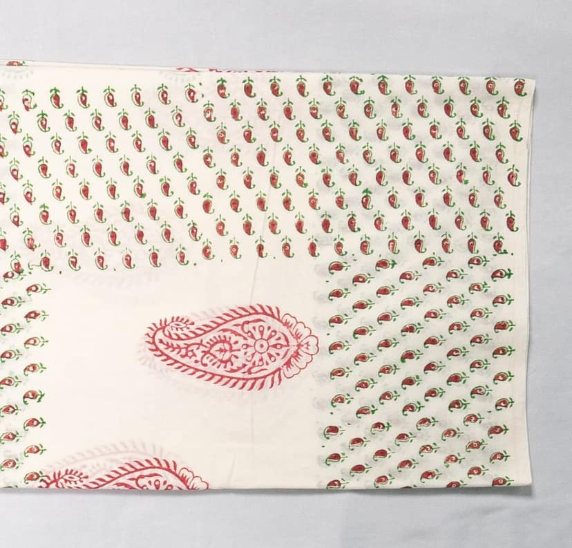 Red and Green kalankaari screen Print silk saree view 2