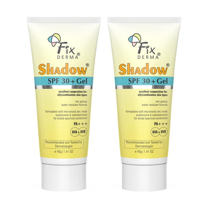 Fixderma Shadow Sunscreen SPF 30+ Pa+++ Gel For Oily Skin | Lightweight, Water Resistant, No White Cast | Broad Spectrum Sunscreen Gel For UVA & UVB Protection | Women & Men | 40gm (Pack of 2) Fixderma Shadow Sunscreen SPF 30+ Pa+++ Gel For Oily Skin | L