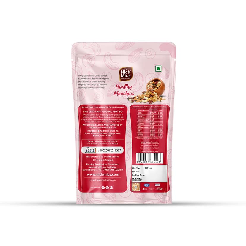 Nickmics Nickmics Healthy Munchies (Mixed Trails) 250 gm | Trail Mix | Seeds Mix | Roasted Seeds Mix for eating | Sesame seeds & Dried Cranberries | Mixed Seeds for Weight Loss | Healthy Diet Snacks view 2
