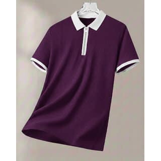 Ausk Mens Purple, White Solid Cotton Blend Polo T-Shirt