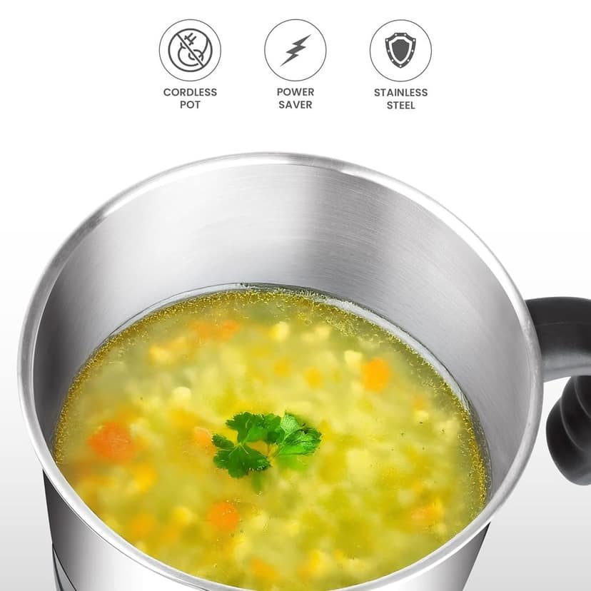 Milton Kitchen Essential Euroline Go Electro Electric Cooker With Glass Lid, 600 Watt, 1.2 Litres, Multi-Purpose Kettle Cum Steamer for Instant Noodles, Eggs, Cordless Pot view 2