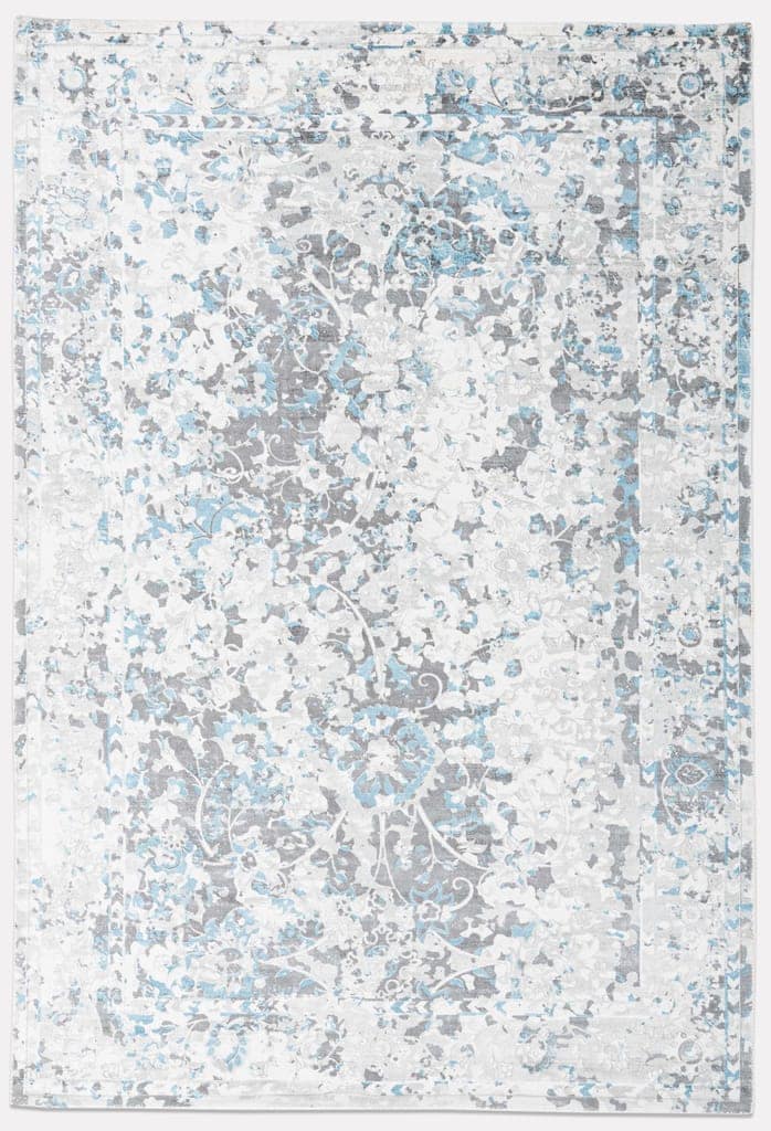 Neu Looms Iris Area Rug Elegant Grey and Sky-Blue Flower Design