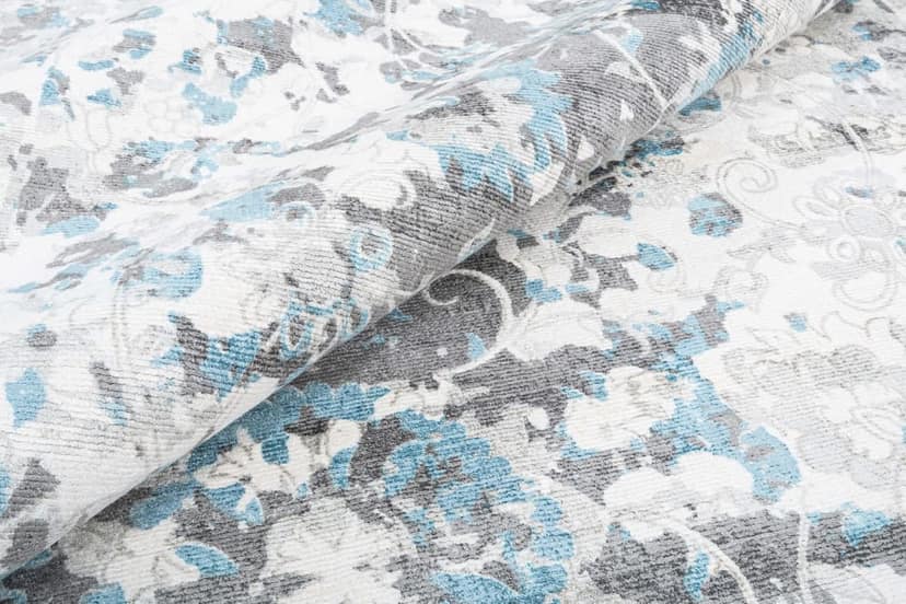 Neu Looms Iris Area Rug Elegant Grey and Sky-Blue Flower Design view 2