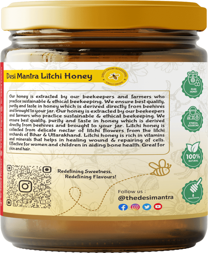 Desi Mantra's Pure Litchi Honey | 250g | Glass Jar view 2