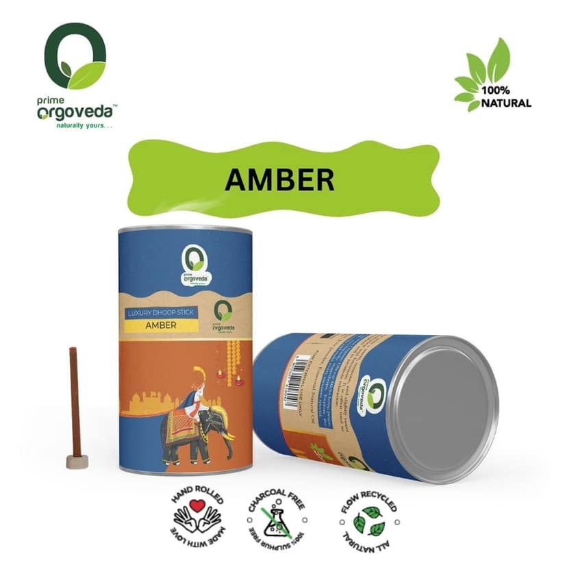 Prime Orgoveda Amber Dhoop Sticks | 100% Natural, Charcoal-Free | Long-Lasting Divine Aroma for Prayer, Pooja, Meditation & Relaxation | Handcrafted Premium Dhoop (Pack of 40 Sticks) view 2