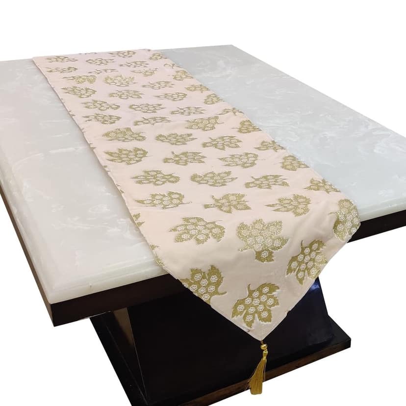 Velvet Table Runner (12inch x 59 inch) with Set of 5 Sofa Cushion Covers (16inch x16 inch), Decorative Table Runners for Home Dining, Tea, Foyer Console TablesI Brown Ivory I view 2
