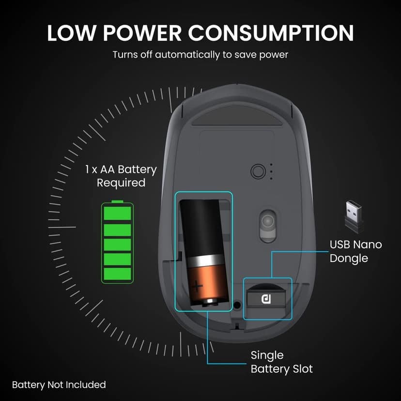 Portronics Toad 23 Wireless Optical Mouse with 2.4GHz, USB Nano Dongle, Optical Orientation, Click Wheel, Adjustable DPI(Black) view 2