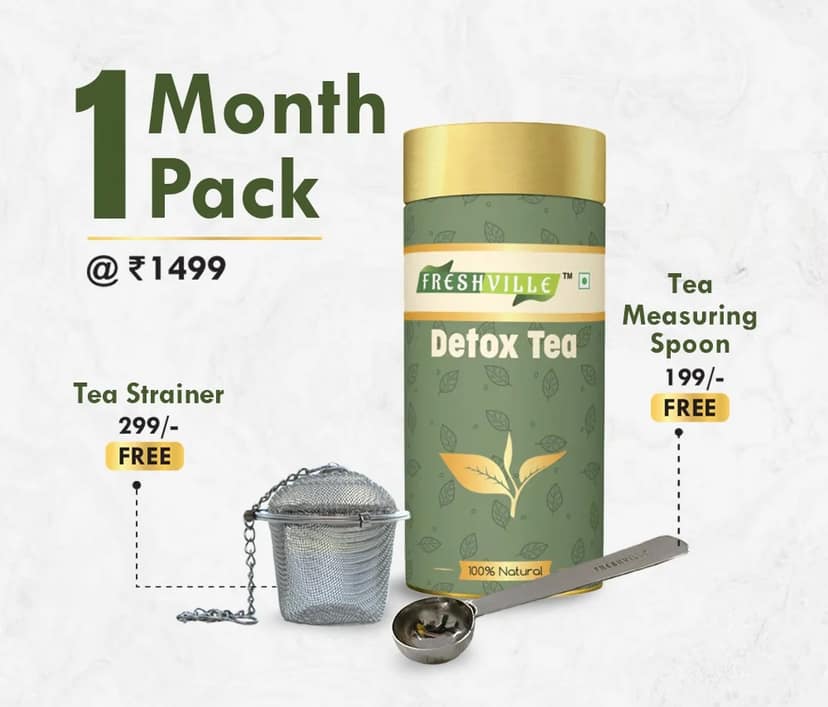 Freshville Detox Tea | Pure & Natural | Immunity Booster | Tea for Weight Loss & Glowing Skin | Rich in Antioxidants | Purifying & Cleansing | Moringa, Peppermint, Lemongrass, Hibiscus, Carda