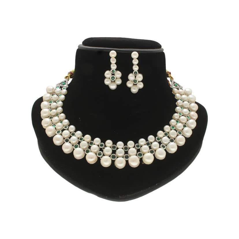 Sri Jagdamba Pearls Shimmering 3 line Pearl Necklace Set view 2