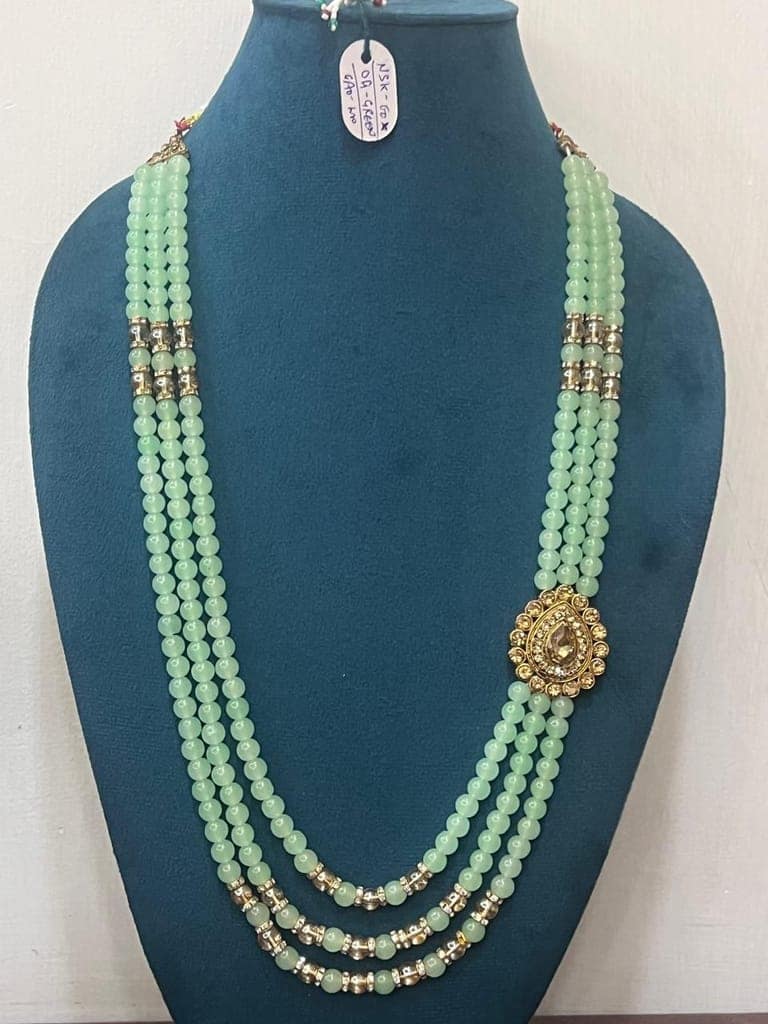 imperial groom layered wedding mala in mint jade-tone strands view 2