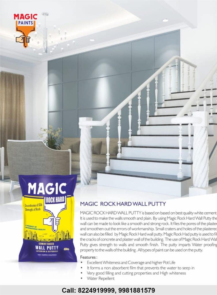 Magic Rock Hard Cement Base Wall Putty | White Cement Powder for Smooth Finish| Interior/Exterior Walls | Wall Putty Powder (1 KG Bag) view 2