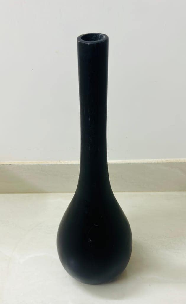 Round shape flower pot wooden vase with large neck, home decor view 2