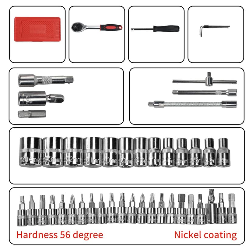 KKK Retailer 46 Pcs Hand Tool Kit | 1/4 Drive Socket, Screwdriver & Wrench Set | Multi-Purpose Toolkit for Bike, Car Repairs, Household Use | Spanner & Socket Set | Ideal for DIY Enthusiasts view 2