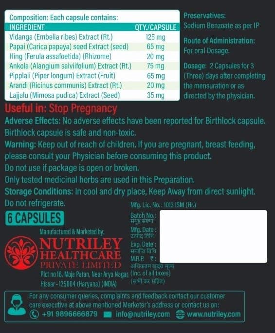 Nutriley FixTime30 - Herbal Contraceptive for Women (6 Capsules) view 2