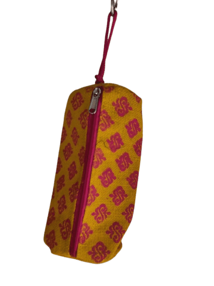 Handmade Jute Pencil Pouch with Zipper Closure and Traditional Indian Paisley Print view 2