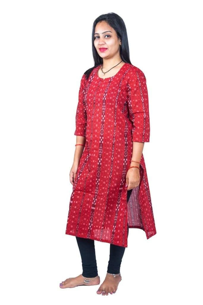 GHL GUENDICHA HAAT Sambalpuri Certified Handloom Women's Pure Cotton Kurta(Red,M)