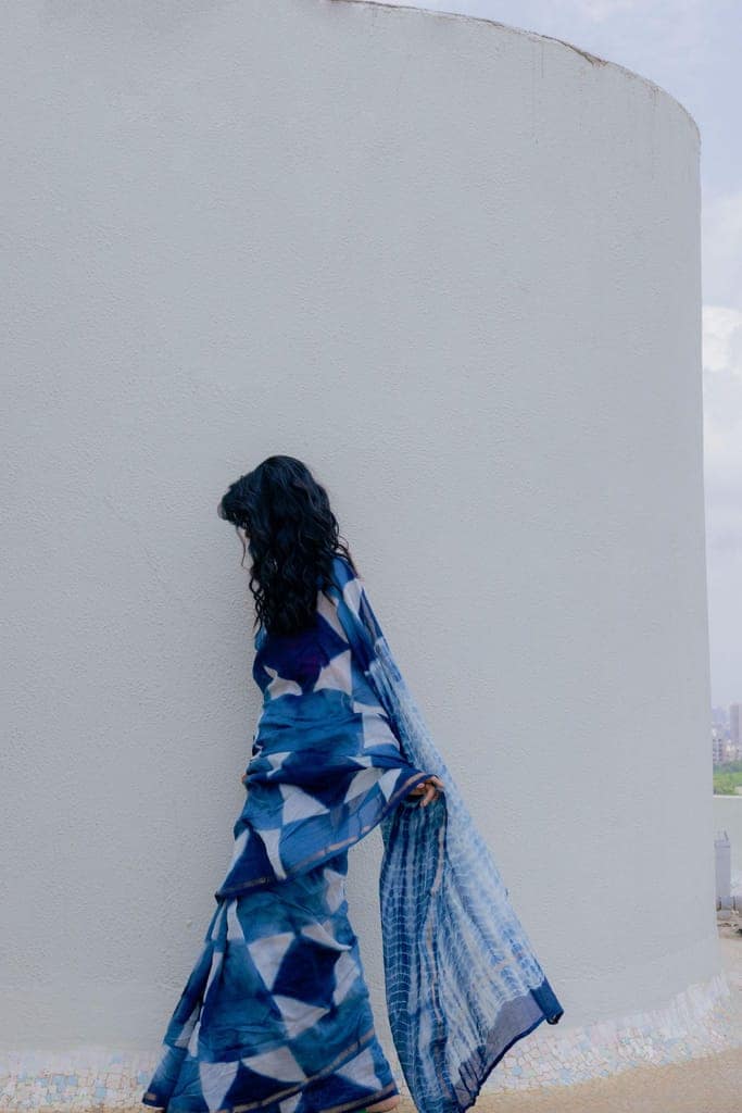 Kaisori Malhar - Dabu Clamp Indigo Dabu Silk Cotton saree 002 view 2