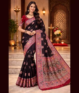 Indesa Satin Solid Banarasi saree With Unstitched Blouse Piece ( Red )