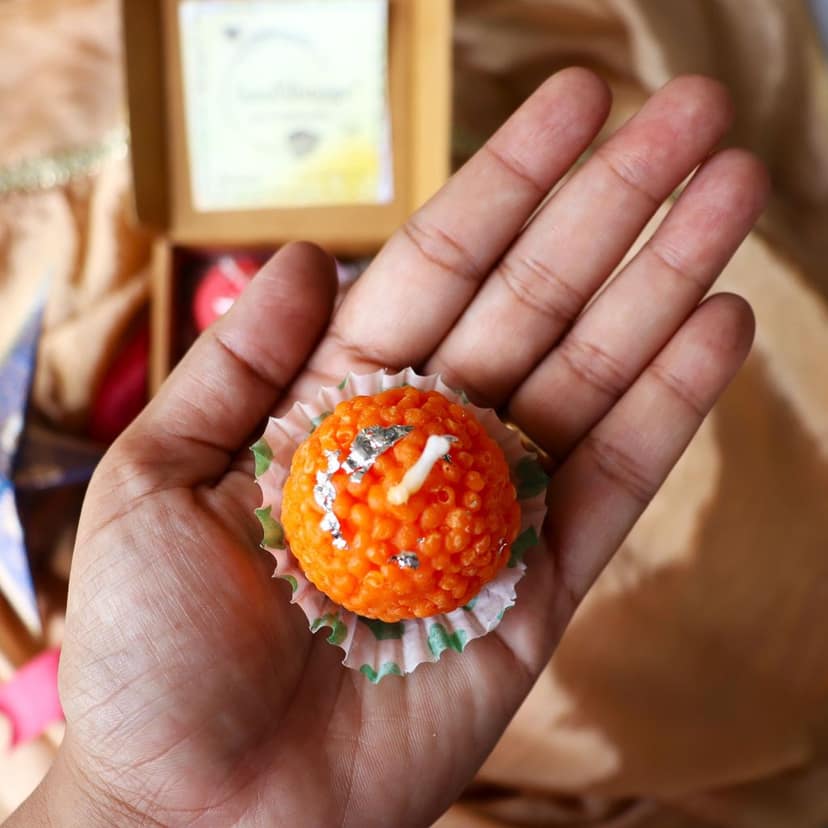 Soul Shoppr Laddoo Candles Gift Box, Set of 4, Assorted Colours | Scented Motichoor Laddu Candle, Premium Soy Wax Diwali Decor view 2