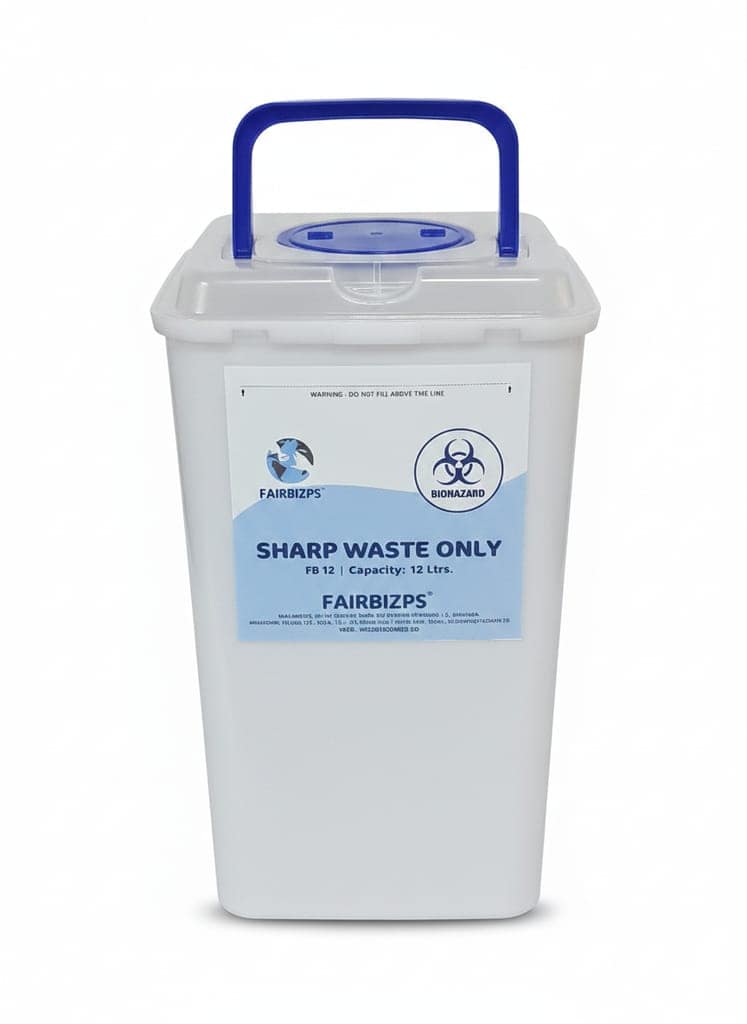 FAIRBIZPS 12 LTR Bio-Medical Sharps Container | Puncture Proof Plastic Bin for Needles, Glass Waste & Metallic Implants view 2