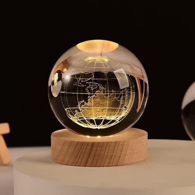 3D Crystal Ball Night Light, Crystal Earth Ball Night Lamp with Wooden Base Fantasy Decoration Crystal Ball LED Night Light Bedroom Decor ( Crystal Earth ) view 2