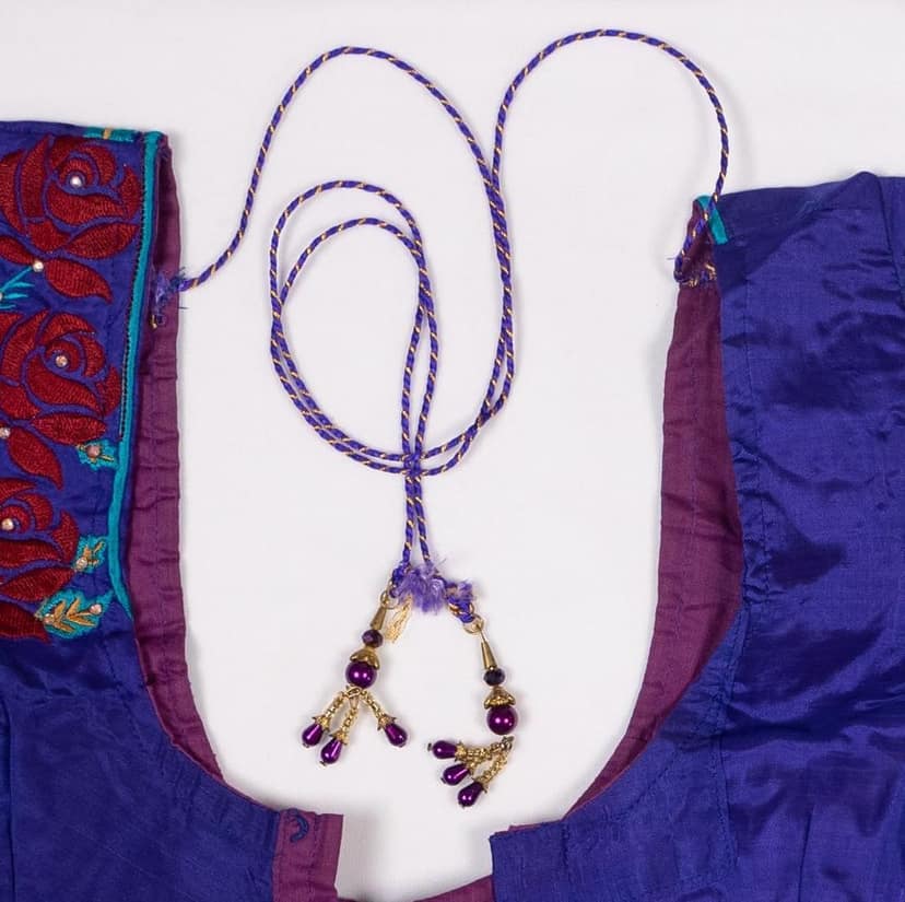Women's Blue Embroidered Saree Blouse with Tassels view 2