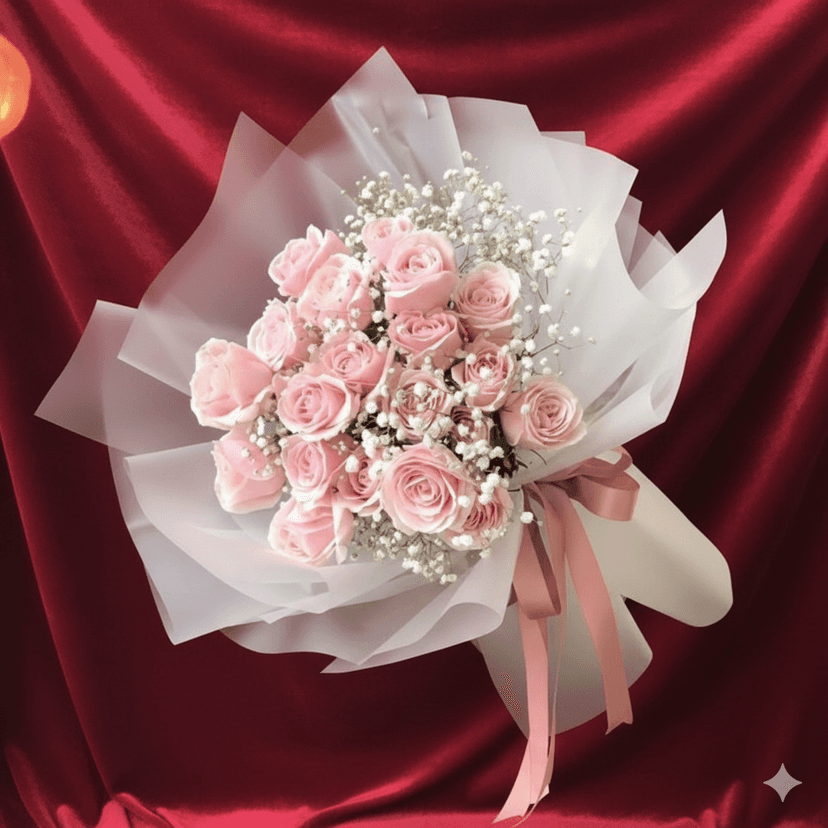 The Blooming Story Delicacy of Pink Roses Hand-Tied Bouquet view 2