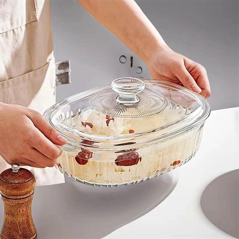 Square Glass Casserole With Lid,1200 ML,Glass Bowl for Cooking, Baking, Serving, Mixing and Storing, Microwave & Oven Safe - Ideal for Kitchen, Dining (Set1) view 2