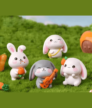 PICKARTME Cute Bunny Miniature Figurines Set | Rabbit Garden Decor Toys (SET Of 4)