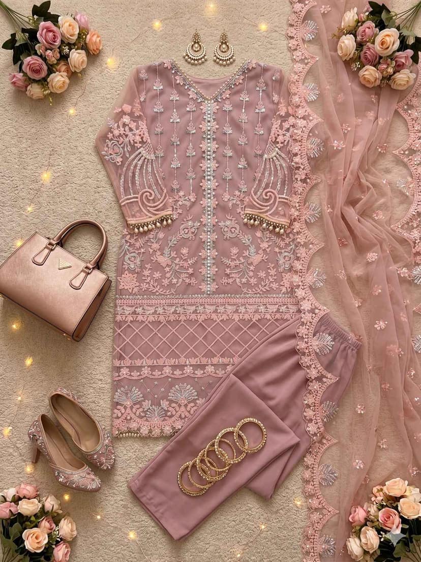 Soft Net Pearl Sharara Suit