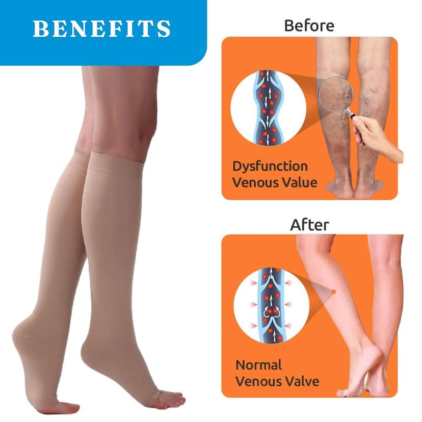 EZYFIT Imported Class II Cotton Compression Stockings Below Knee for Varicose Veins | Varicose Veins Stockings For Men and Women | 22-35mm/Hg (Large) view 2