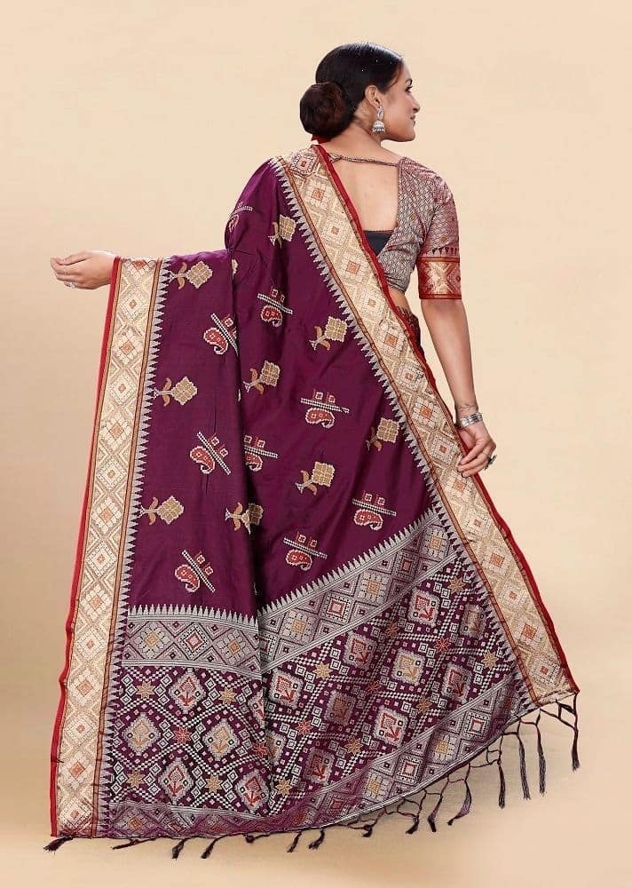 Woven Art Silk Saree in Wine view 2