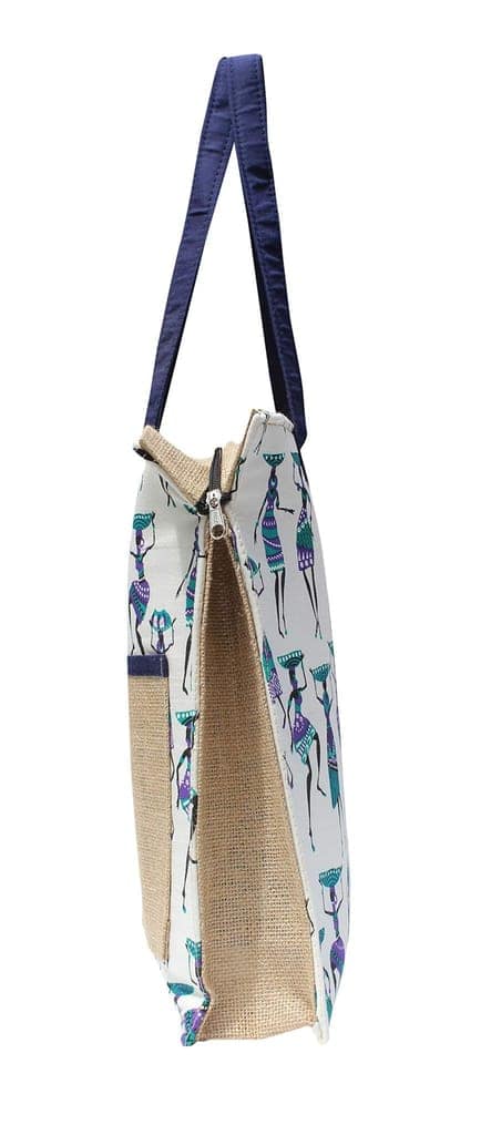 Mandhania Warli Printed Indian Tribal Art Cotton & Women's Shoulder Bag Peacock Blue view 2