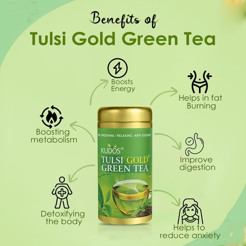 Kudos Tulsi Gold Green Tea - Best Anti-Oxidant (100g) view 2