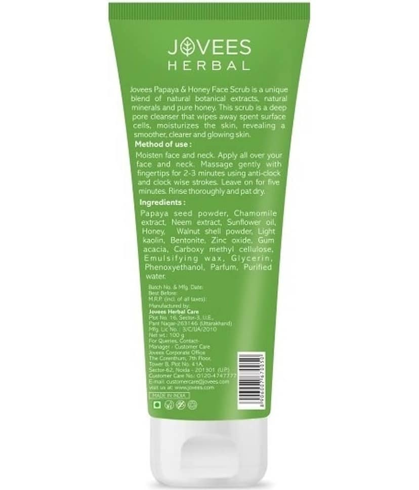 Jovees Herbal Papaya & Honey Face Scrub Remove Dead Skin, Normal to Dry Skin, 100gm (Pack of 1) view 2
