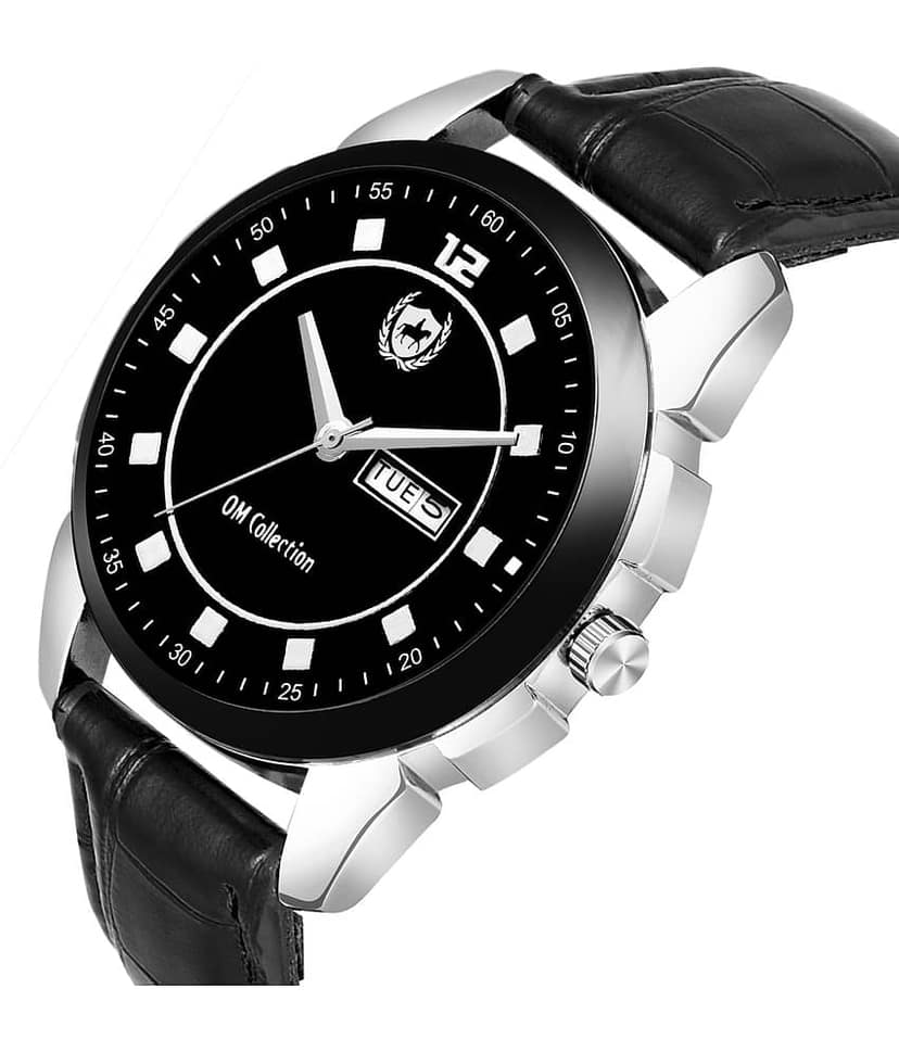 Om Collection - Black Leather Analog Men's Watch view 2