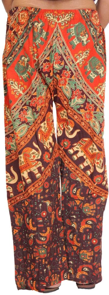 Red-Mahogany Casual Trousers from Pilkhuwa with Printed Elephants view 2
