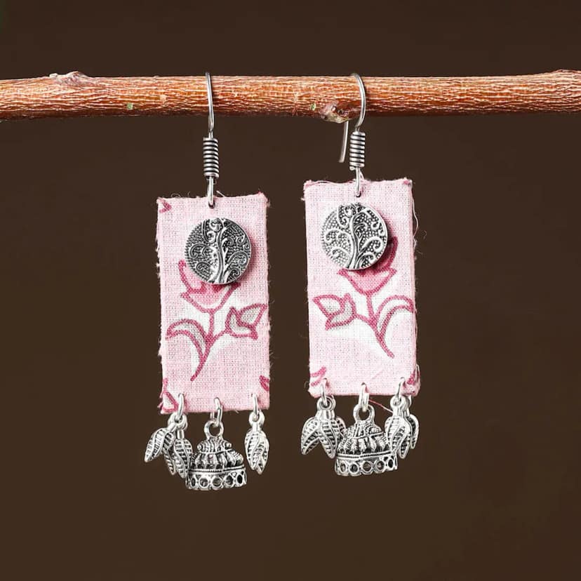 Pink - Zaida Handcrafted GS Fabart Earrings view 2