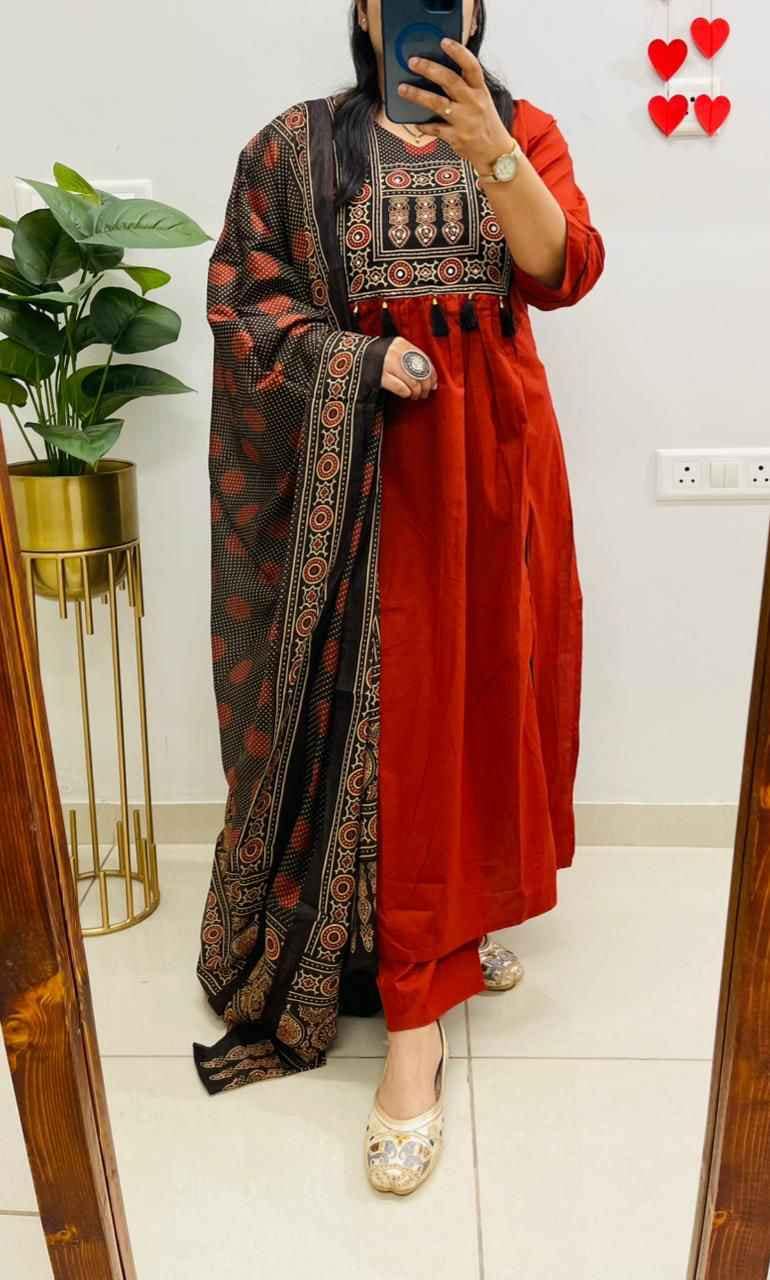 Heavy Cotton Hand Work Kurta Set