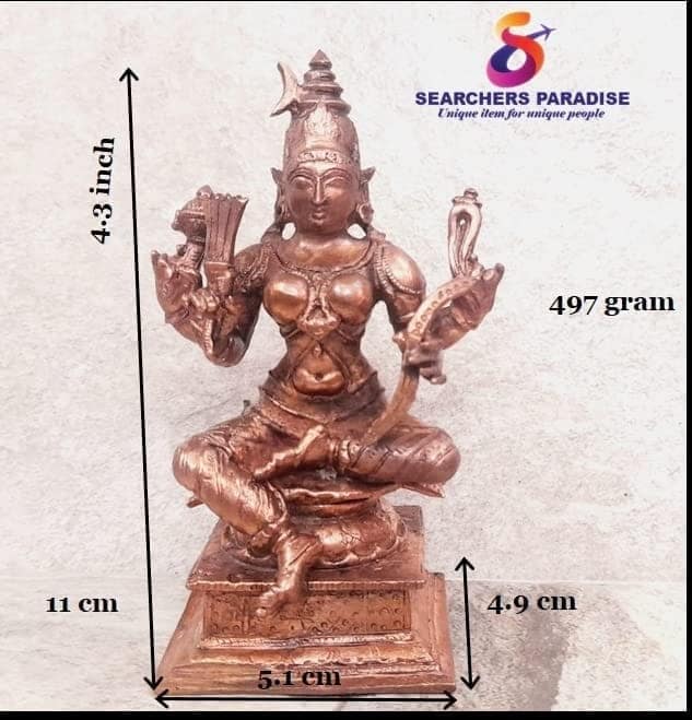 Searchers Paradise - Copper Idols Raja Rajeswari ,4.3 inches Copper Handmade 497 Grams, Patina Antique Finish, Pack of 1 Piece view 2
