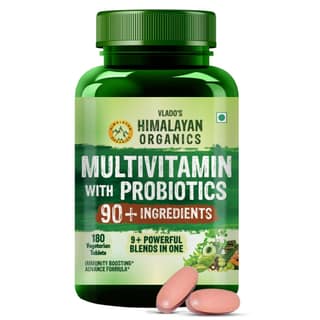 Vlado's Himalayan Organics Immunity Multivitamin for Men & Women | 90+ Nutrients, 9+ Probiotic Blends | Energy, Immunity, Stamina, Strength, Muscle & Overall Health | 180 Veg Tablets