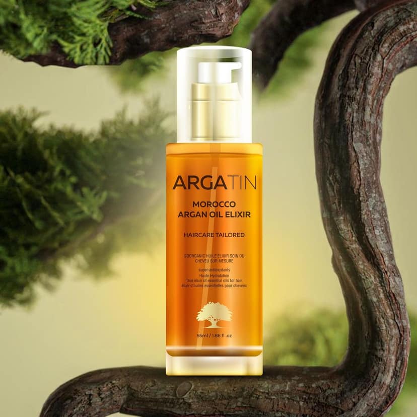 Argatin Moroccan Argan Oil Elixir For Dull & Dry Hair | Control Hair Fall | For Men & Women - Pure & Natural Hair & Skin Treatment - Deep Hydration & Nourishment - 100% Organic - 55ml view 2